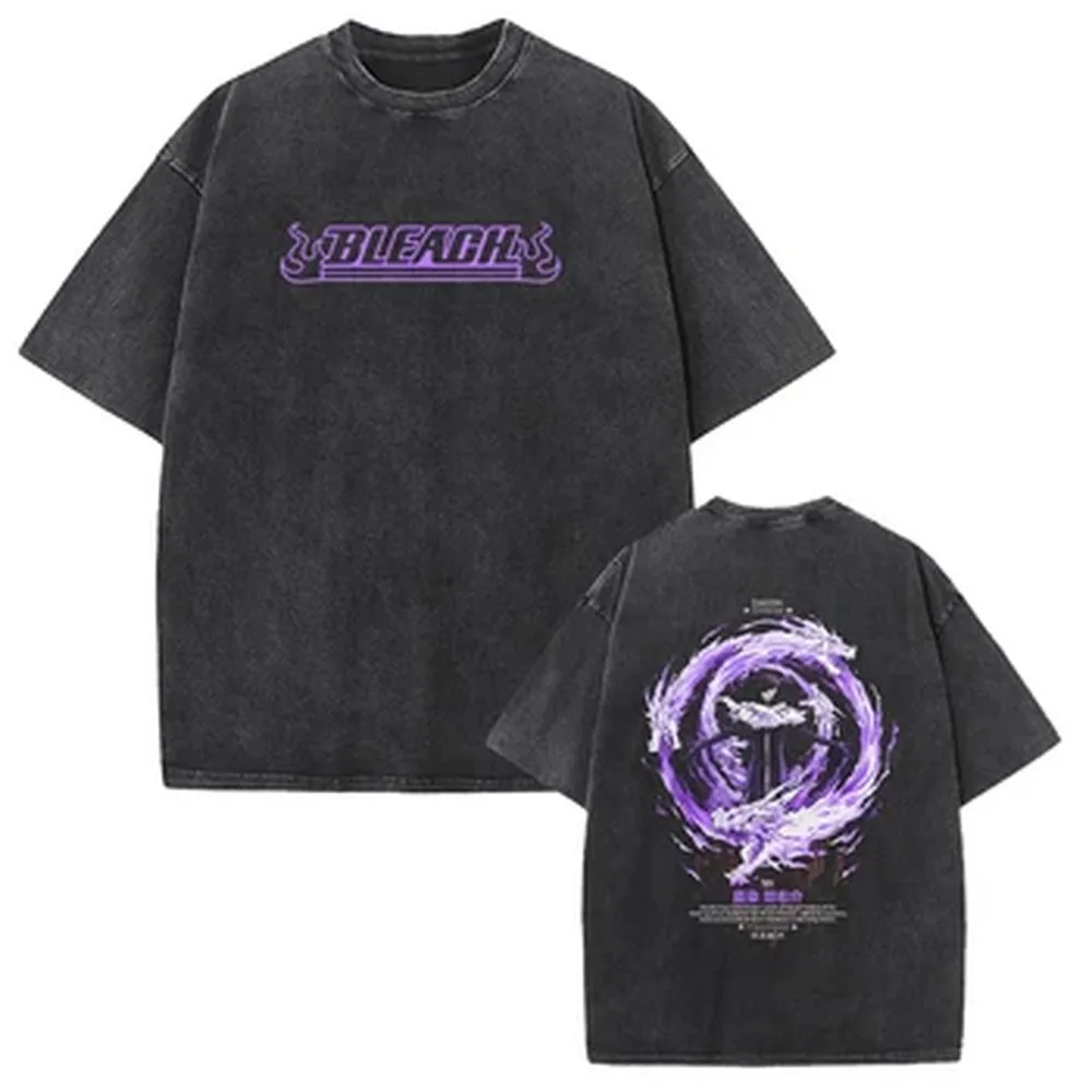 BLEACH Aizen Sousuke Graphic T-shirt For Men Women Clothing Vintage Washed Oversized T Shirt Summer Short Sleeve Cotton Tees