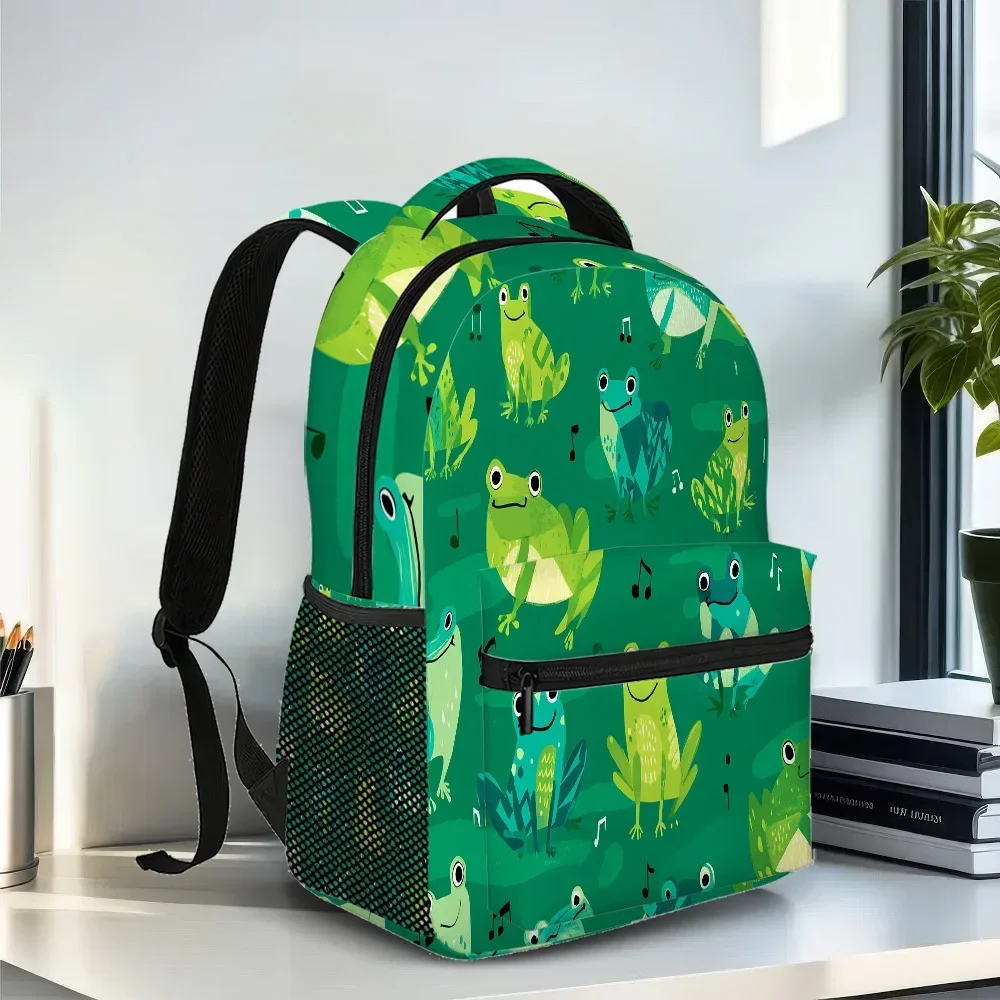 Custom Bag 1pc Froggy Chorus Backpack - Lightweight Durable Design With Vibrant Frog Print, Multiple Compartments For Books & La
