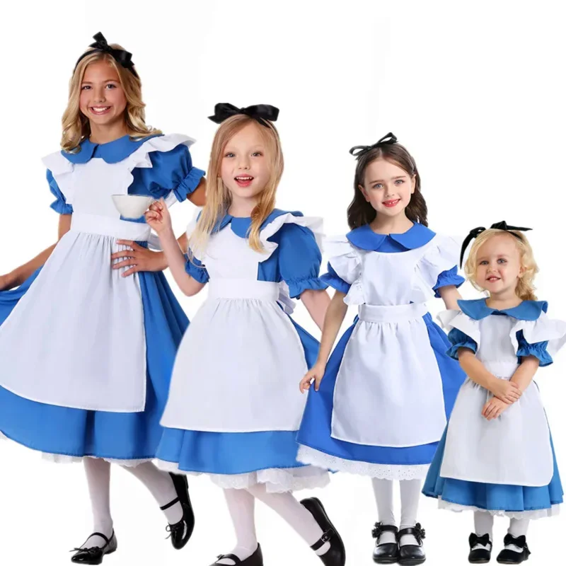 Alice in Wonderland Costume for Girls Kids Fantasias Maid Maid Cosplay Halloween Carnival Party Fancy Dress Up