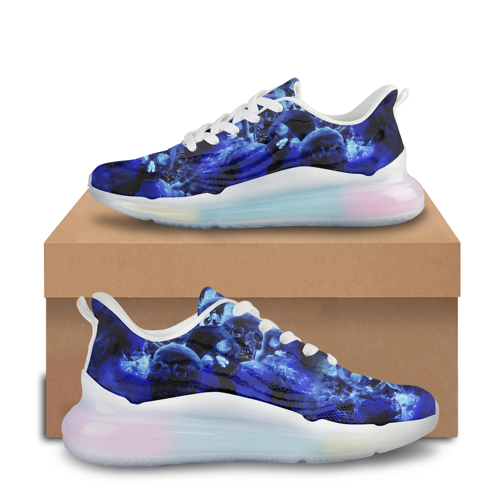 INSTANTARTS Gothic Style 3D Blue Skull Design Air Cushion Shoes Mesh Breathable Outdoor Sport Sneakers Rainbow Thick Sneakers