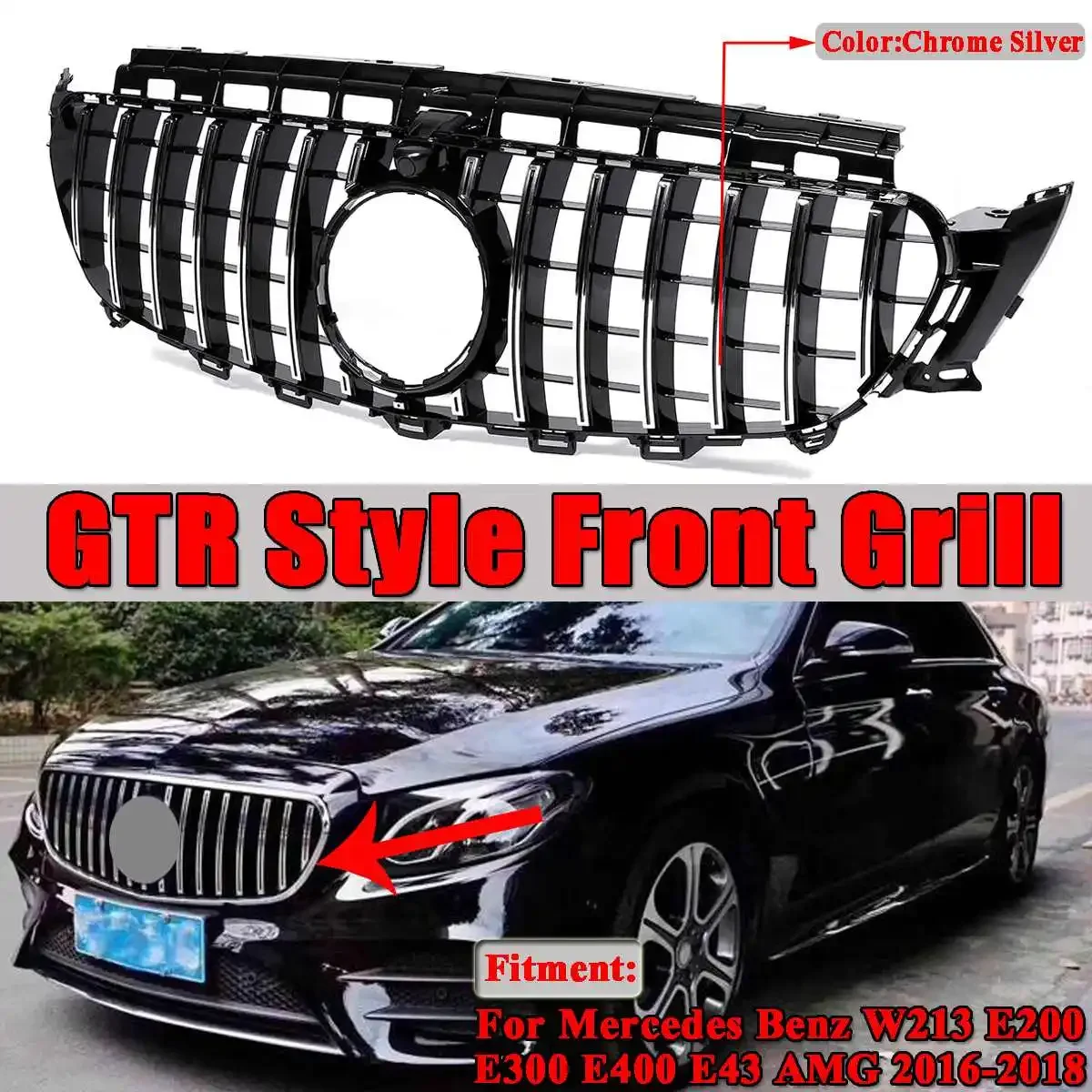 W213 Grlil GT R / Diamond Style Car Front Grille Grill For Mercedes For Benz W213 E200 E300 E400 E43 For AMG 2016-2019