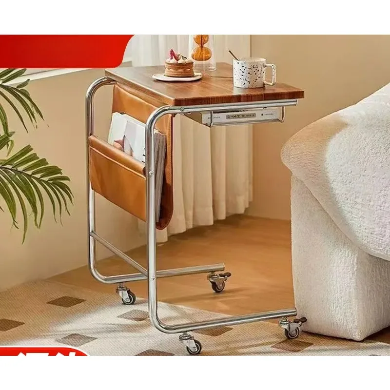 JMZ Side Table Rolling Cart Removable Sofa Side Cabinet for Living Room Modern Simple Mini Coffee Table Shelf with Wheels