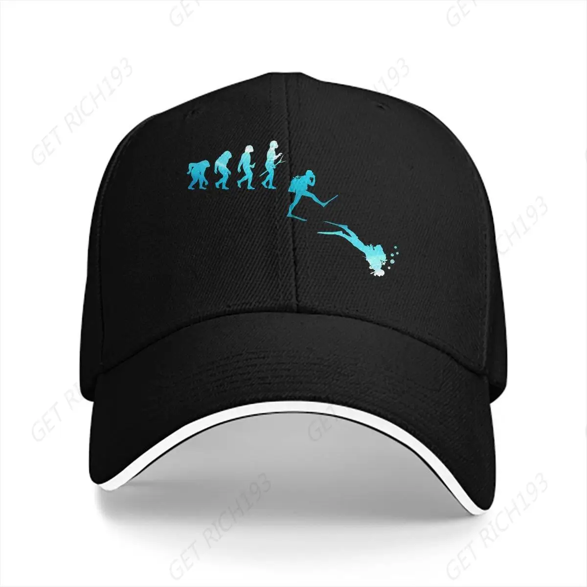 

Evolution Baseball Caps Peaked Cap Diving Dive Scuba Sun Shade Hats For Men Women One Size