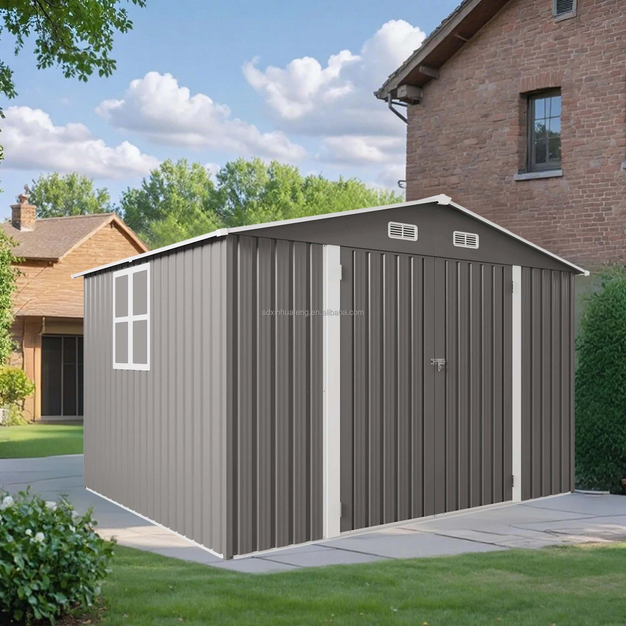 

10*8FT in Stock Metal Outdoor Storage Shed with Waterproof Lockable Door and Air Vent, for Backyards, Patios,