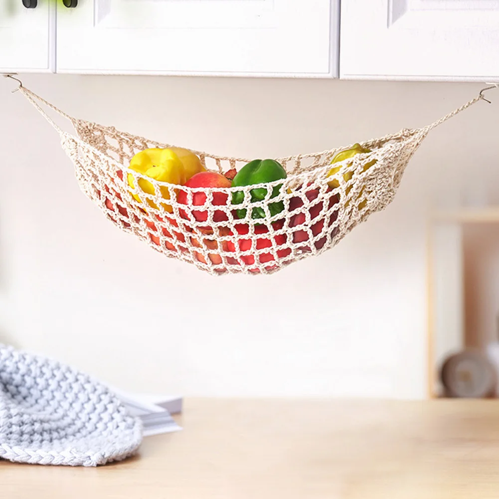 Hanging Fruit Hammock for Kitchen Under Cabinet Macrame Fruit Hammock Veggie Banana Hammock for Home/RV Organization