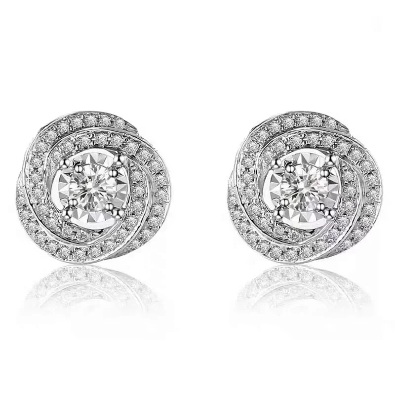 Huitan New Trendy Unique Rose Designed Stud Earrings for Women Shiny Cubic Zirconia Ear Accessories Aesthetic Wedding Jewelry