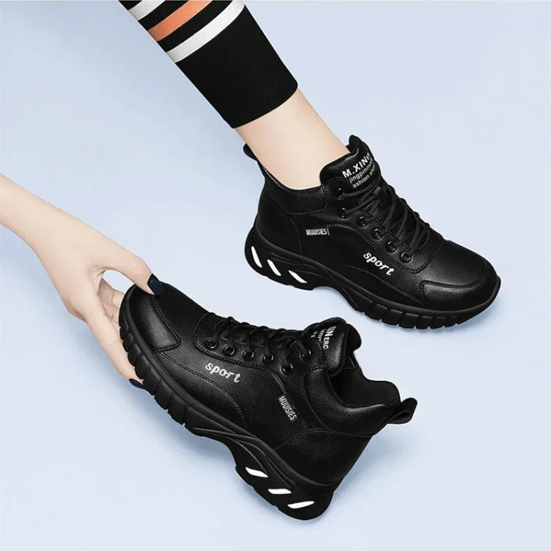 Women High Quality Leather Athletics Running Shoes Female Winter Non-slip Casual Sneakers Ladies Sport Jogging Shoes 2024