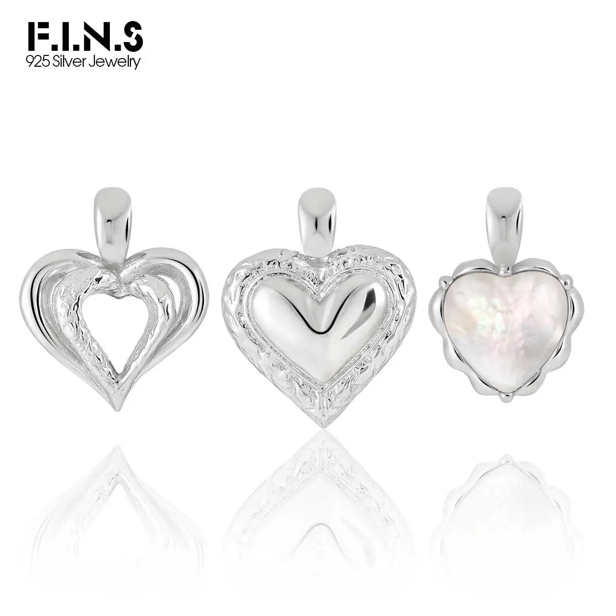 F.I.N.S New S925 Sterling Silver Hollow Heart-Shaped Shell Pendant Love Heart Design DIY Charms Fashion Fine Jewelry Accessories