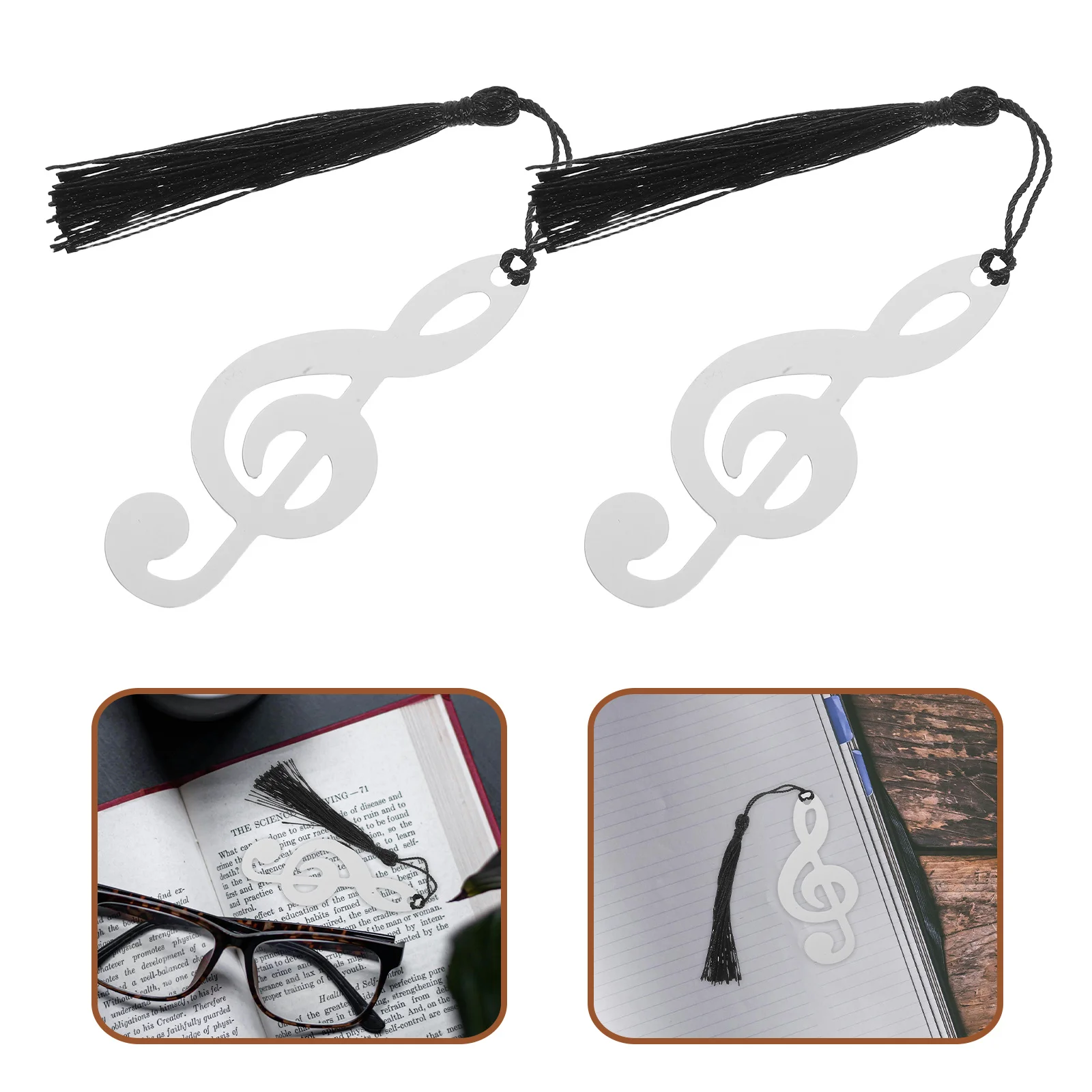 

10Pcs Musical Note Metal Bookmarks Stainless Steel Black Tassel Graduation Gifts Page Markers for Readers Students Teens