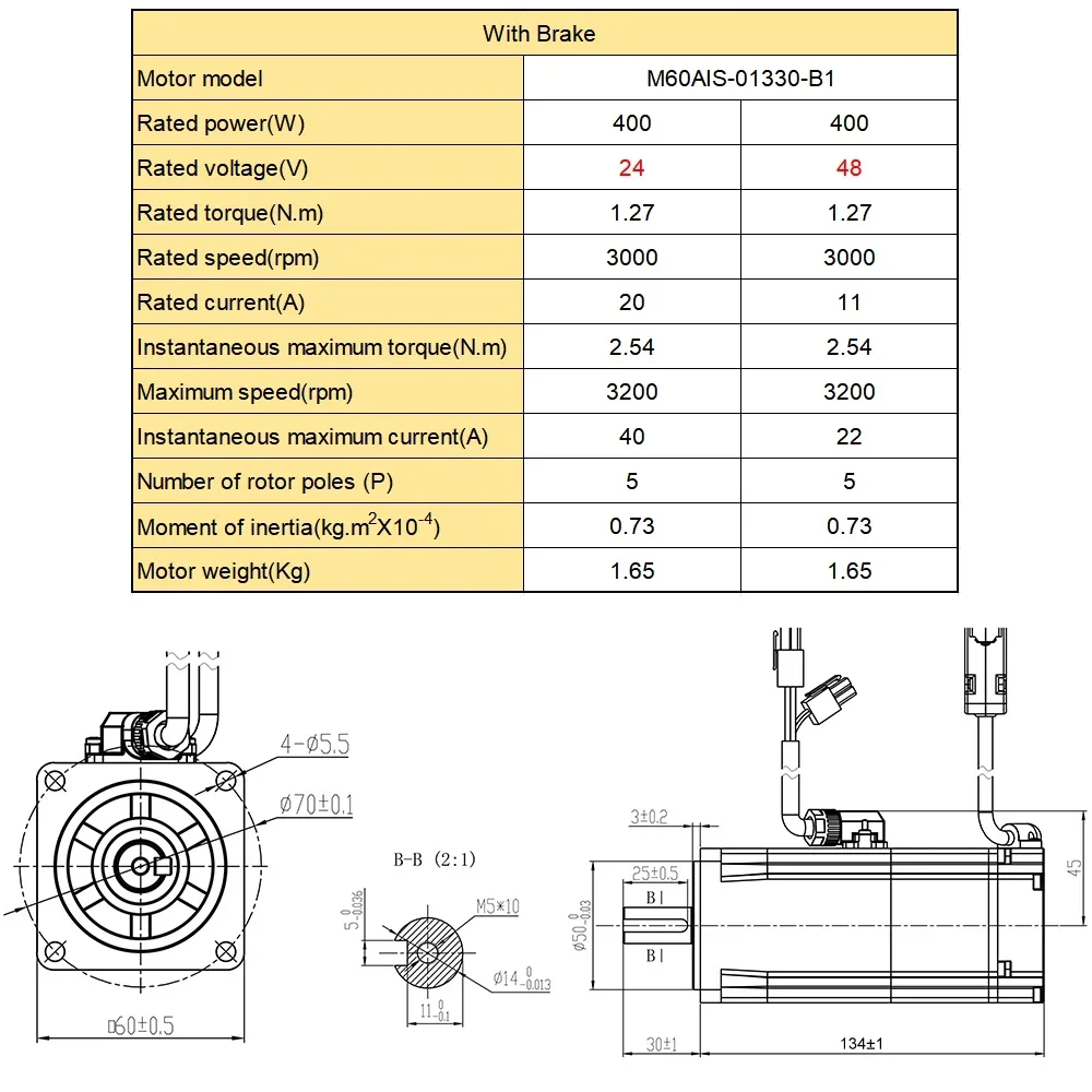 DC24/48V 3000rpm Low Voltage Servo Motor Drive Kit 17Bit Absolute Multi Turn Magnetic Encoder 100/200/400/750/1KW RS485 for AGV