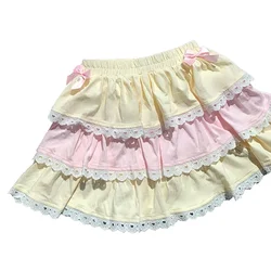 Cute Skirts for Sweet Girls Summer Bows Decoration Elastic Waist Lolita Style Multilayered Lace Trim Skirt Kawaii Clothes