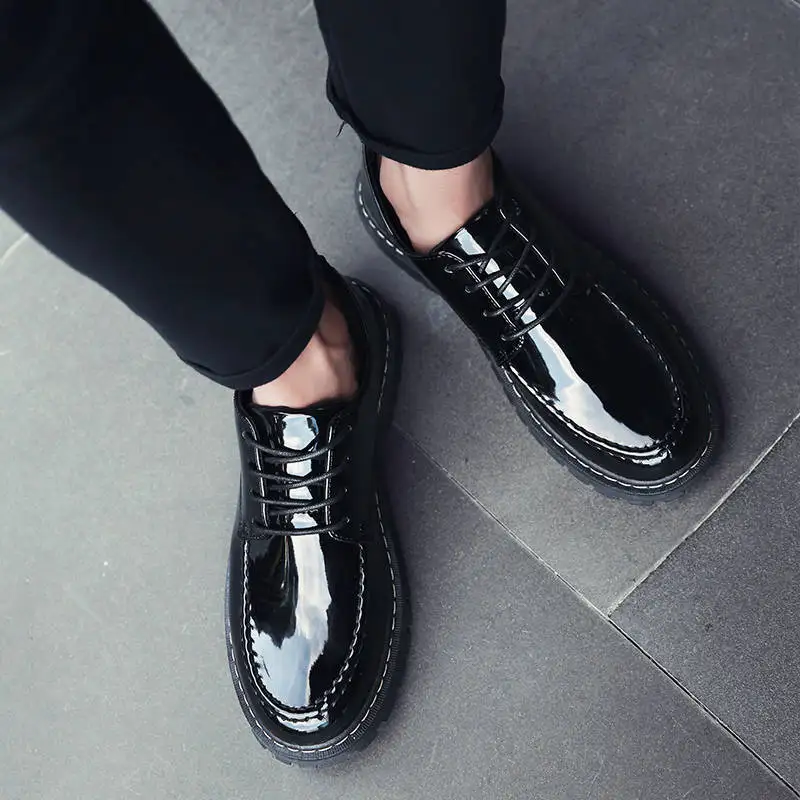 Men Spring Autum Leather Boots Men's Fashion Ankle Boots Business Casual Man Lace-up Shoes Chunky Work Shoes Platform Mocassins