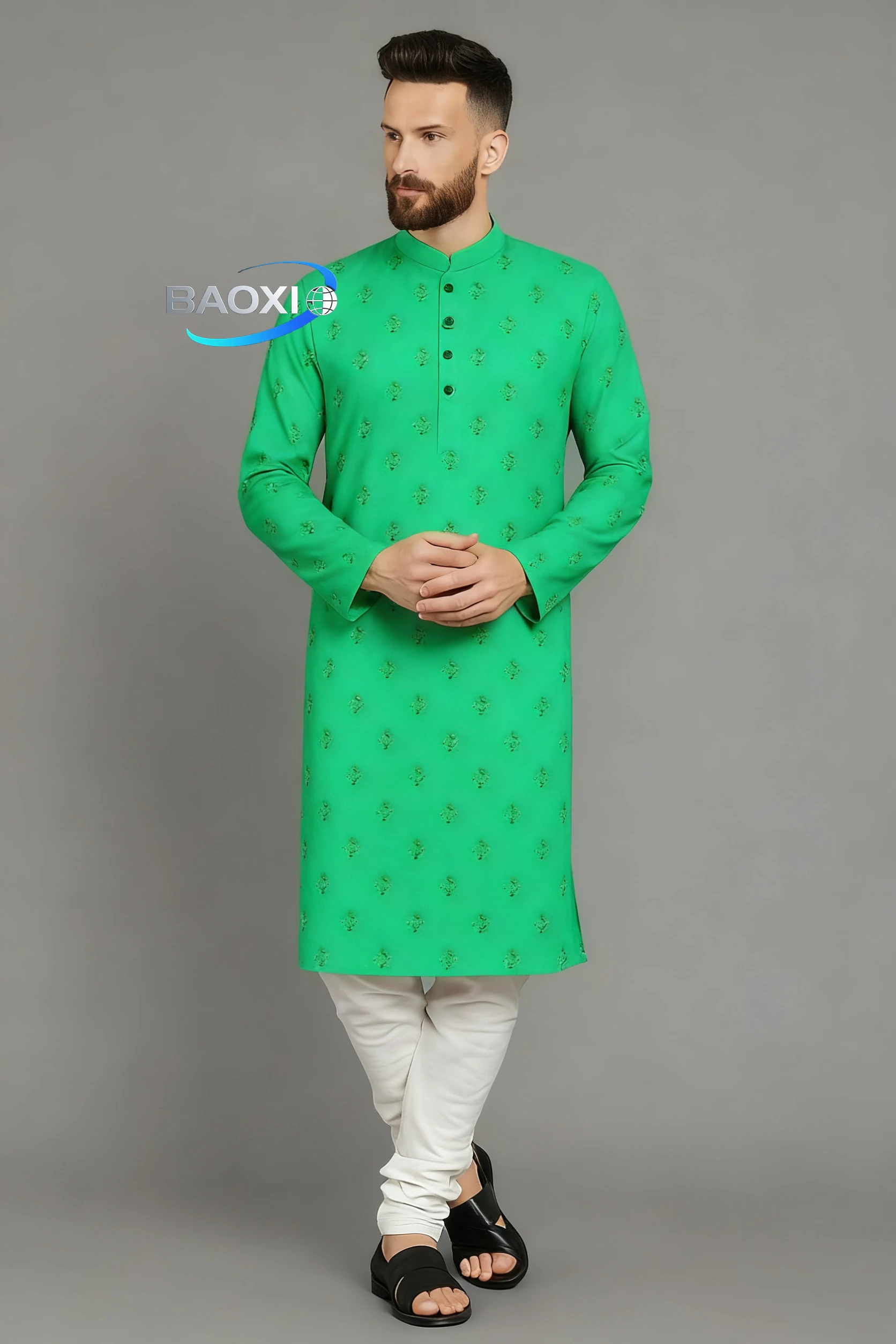 2025 Abito lungo da uomo con motivo stampato kurtaasuha, vestibilità comoda e alla moda, adatto a tutte le occasioni