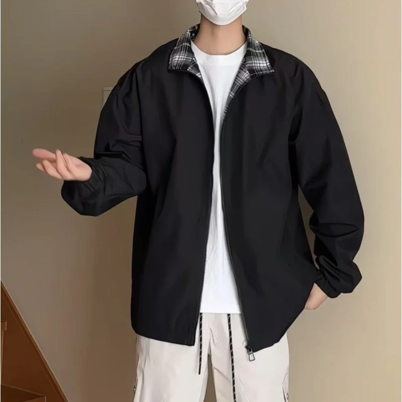 

New Spring Autumn Mens Vintage Designed Plaid Patchwork Jacket Collarless American Style Lapel Couples Coat