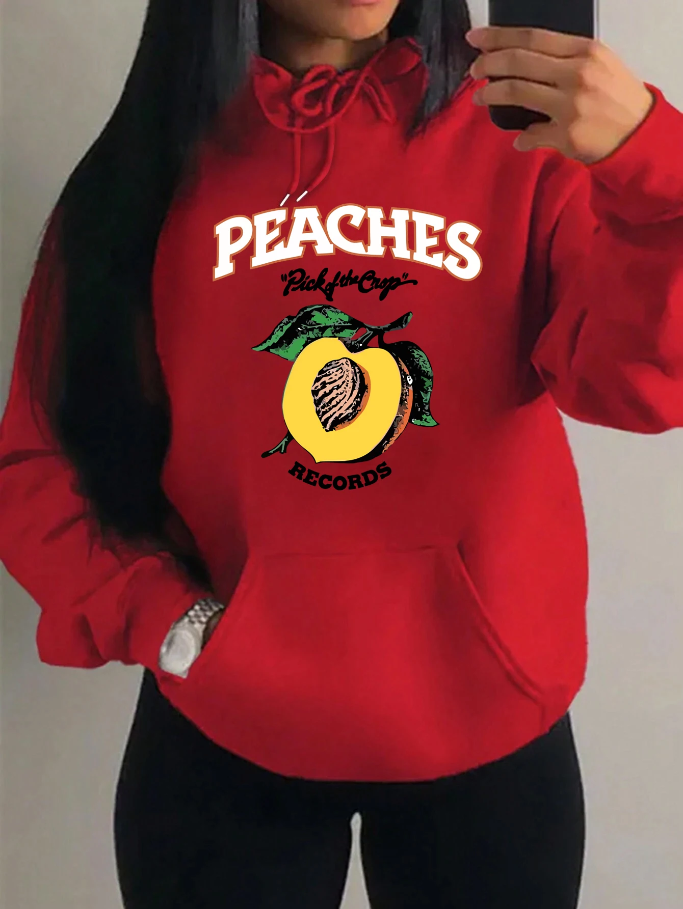 

Peach Records Printing Hoody For Women Casual All-Match Hoodie Fashion Fleece Clothing Autumn Comfortable Unisex Pullover