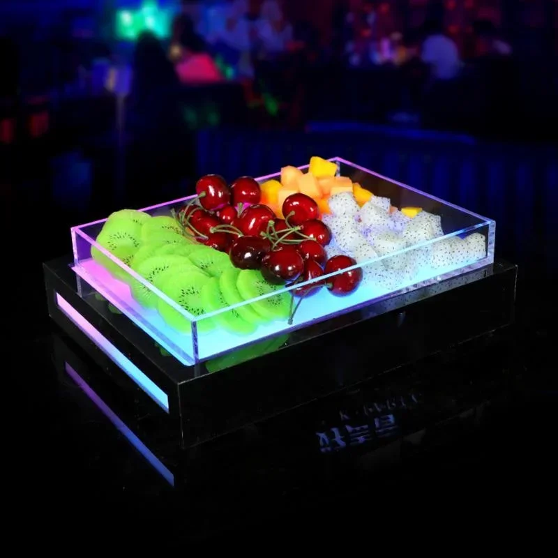 LED Acrylic Glow Fruit Bowl Unique Nightlight Food Serving Tray Decorative LED Bar Restaurant Fruit Holder Creative Party Dish