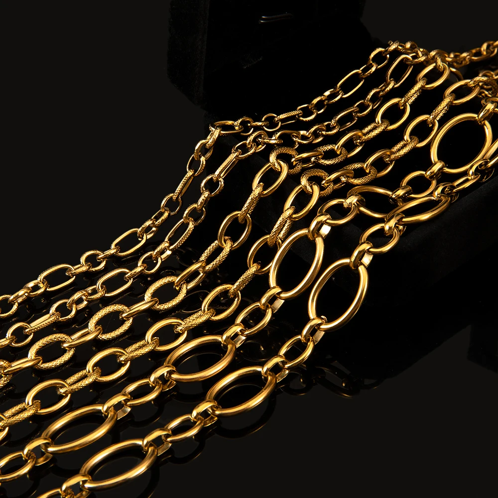 No Fade 1Meter Stainless Steel Gold Plated Embossed Link Chains DIY Women Men Necklaces Bracelets Jewelry Making Bags Chain Bulk