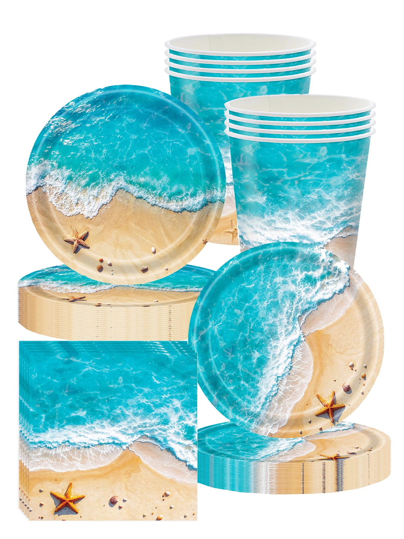 Ozean Muschel Thema Party Teller Pappbecher Tissue Festival Party Teller Wellen Geburtstag Party Supplies
