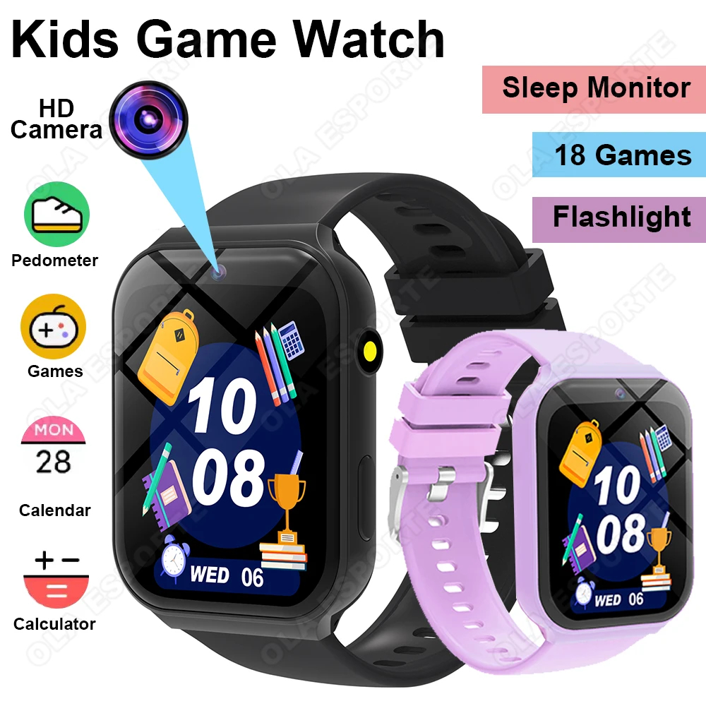 

Children Smart Watch 18 Games HD Camera Video Recording LED Flashlight Calculator Alarm Clock Sleep Monitoring Kids Smart Watch