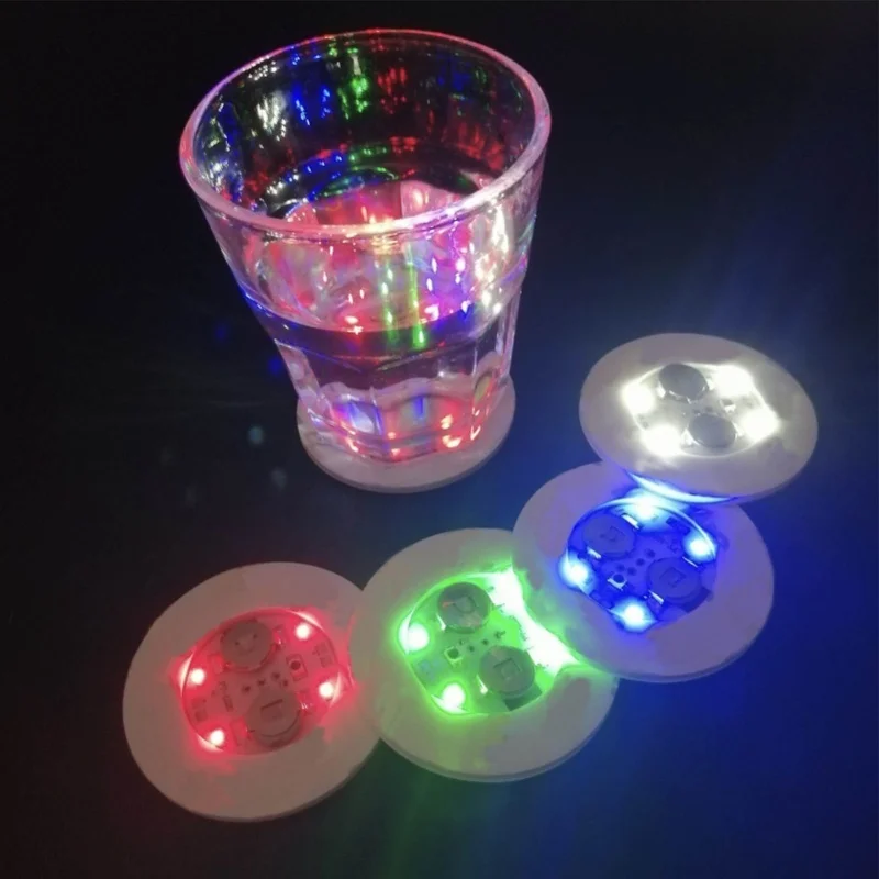 

12PCS LED Luminous Cup Sticker Colorful Decorative Lightweight Adhesive Backing LED Coaster For Bar