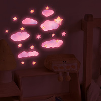 Stars Clouds Glowing Pink Wall Stickers for Kids Girls Room Bedroom Home Decor Glow in the Dark Fluorescent Light Switch Sticker