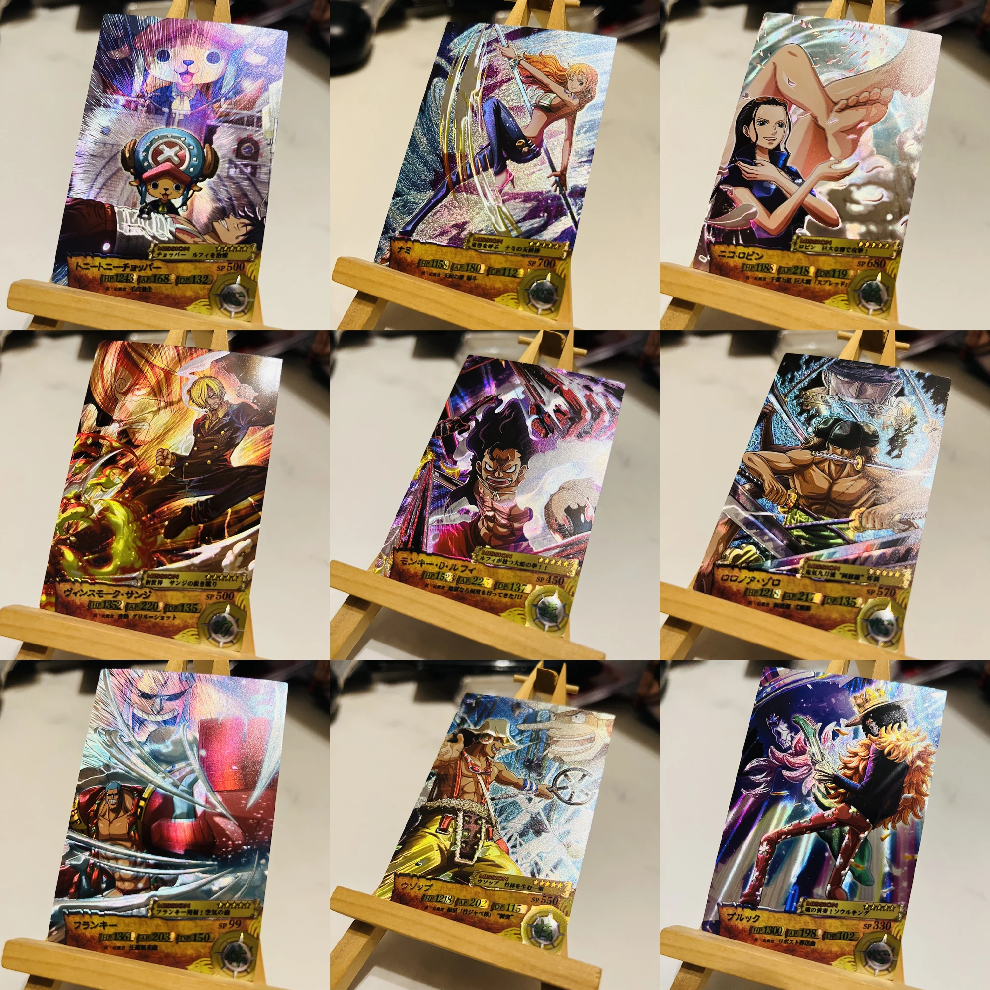 

9Pcs/set Anime Laser Color Flash Cards Luffy Zoro Nami Sanji Robin Classic Game Anime Collection Cards Diy Gift Toys