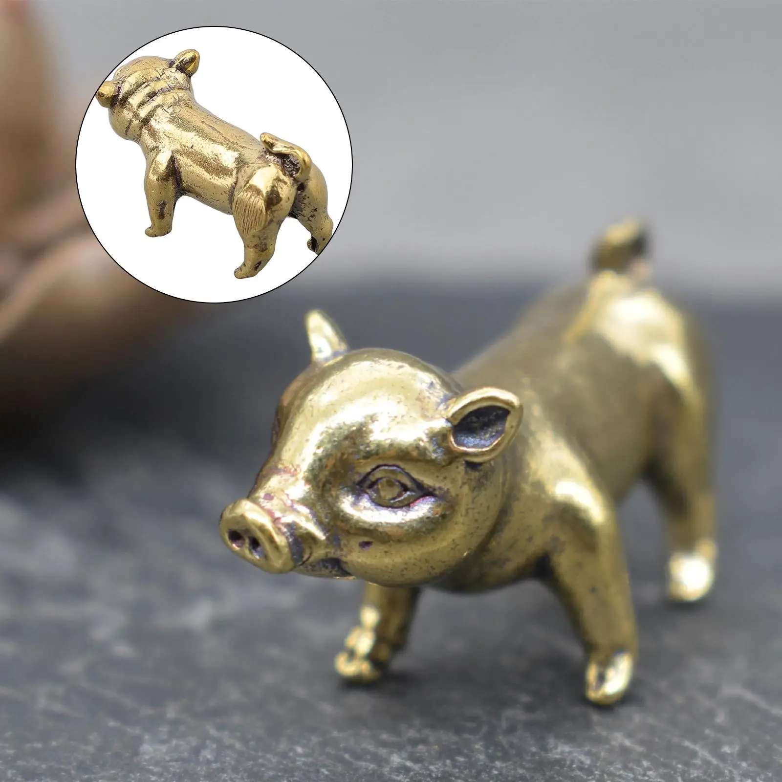 중국 십이지 돼지 펜던트, 순수 황동 장식품, 브라스웨어, 홈 장식, 3.3x1.7cm, 1 개