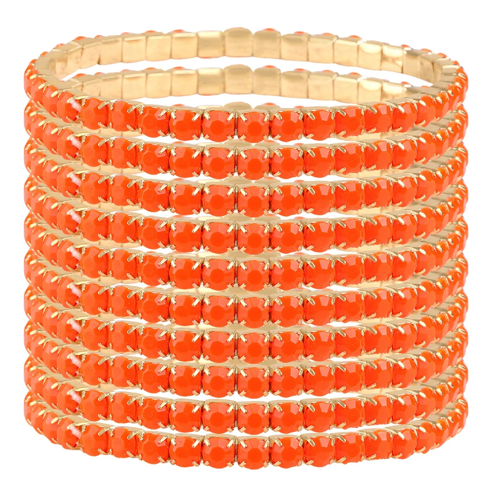 

10pcs/Set Charm Bracelet For Women Orange Elastic Bangle Diy Personalized Fashionable Temperament Jewelry Gift Woman Accessories