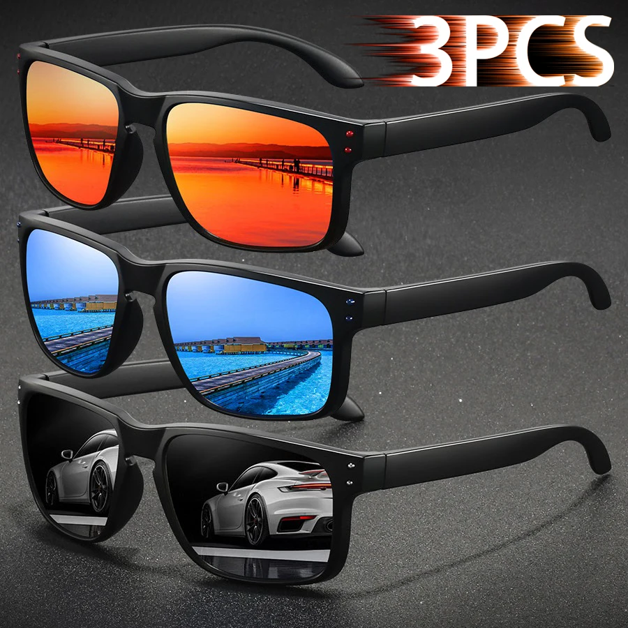 3 Pieces Fashion Square Vintage Sunglasses For Men Women Driving Fishing Brand Designer Sun Glasses Man UV400 Eyewear