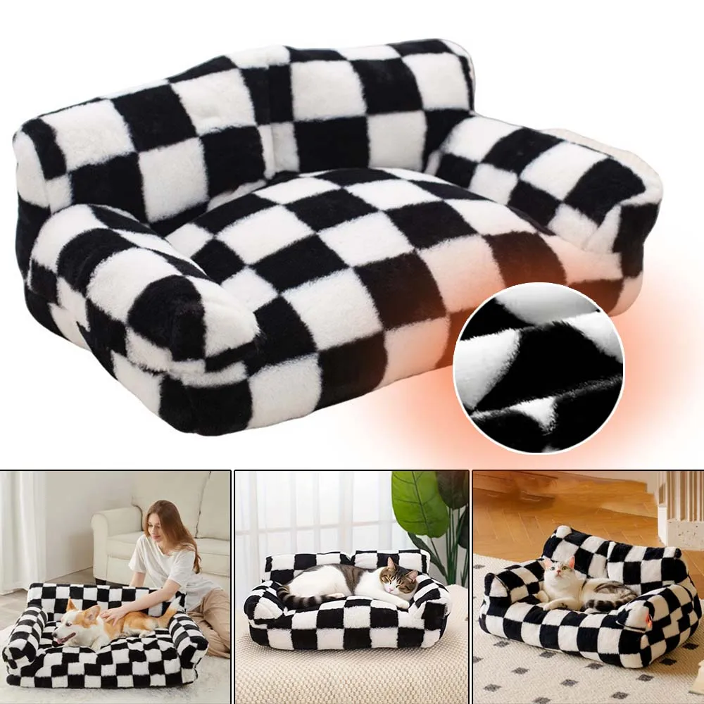 

Winter Warm Pet Sofa Bed Plush Faux Rabbit Fur Cats Nest for Large Cats Small Dogs Soft Comfortable Pets Cushion for Deep Sleep