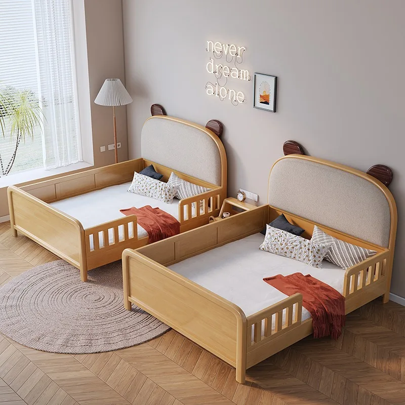 All solid wood twin beds with guardrails, wood wax oil, modern simplicity