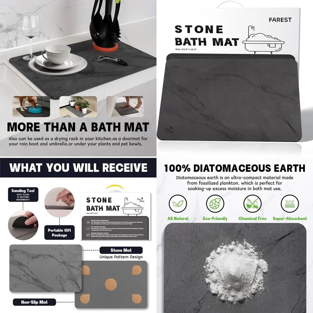 

Grey Marble Fast-Drying Diatomaceous Earth Bath Mat - Non-Slip Absorbent Shower Mat for Bathtub