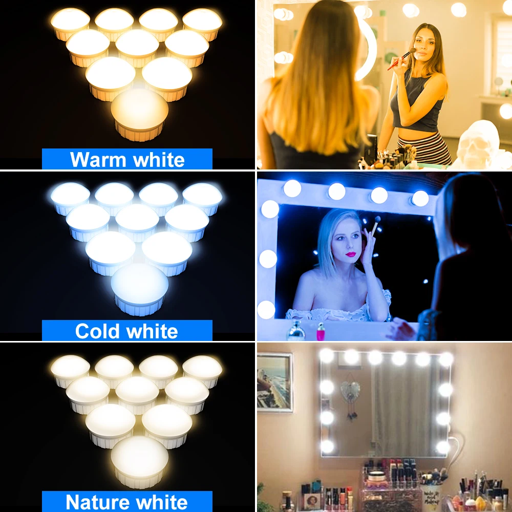 LED do makijażu lampa lustrzana toaletka światło do makijażu w łazience żarówka do dekoracji sypialni bezstopniowa lampa nocna z możliwością