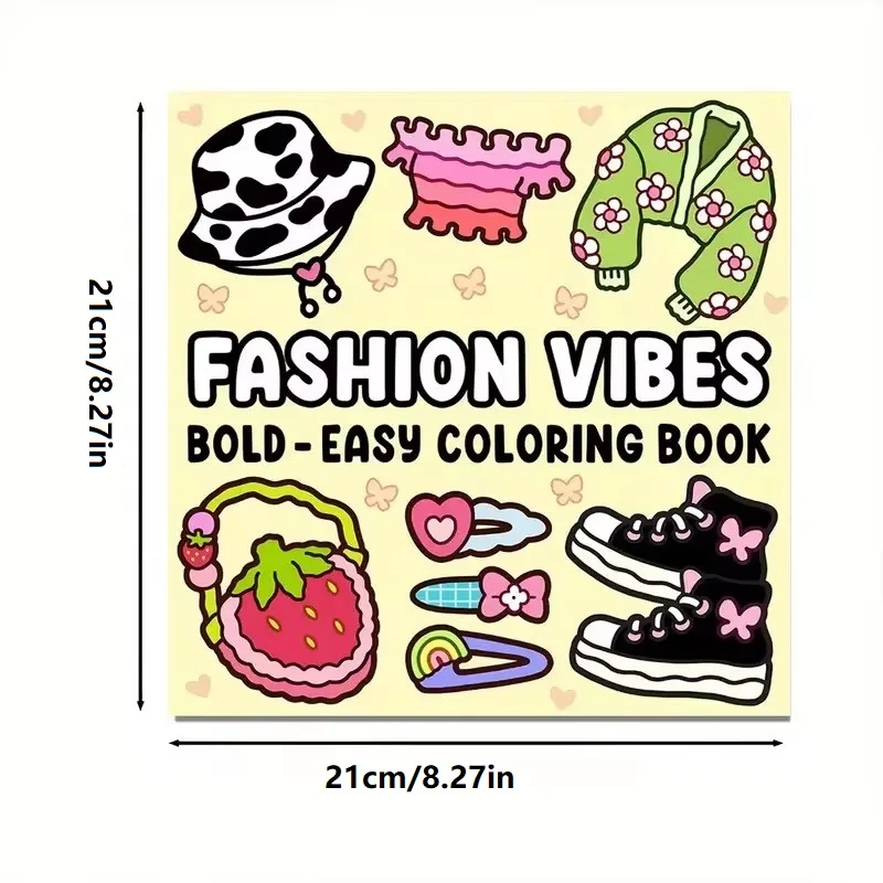 Fashion Vibes Bold & Easy Adult Teens Coloring Book 52 Pages Cute Drawings Stress Relief Emotional Release Art
