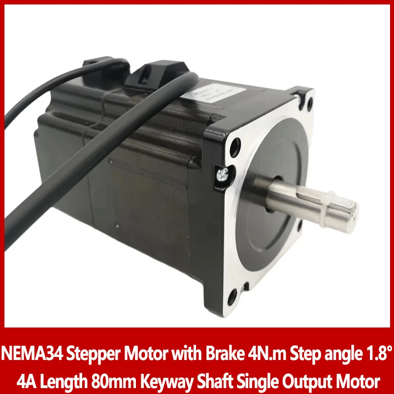 

24V DC NEMA34 Stepper Motor with Brake 4N.m Step angle 1.8° Current 4A Body Length 80mm Keyway Shaft Single Output Motor