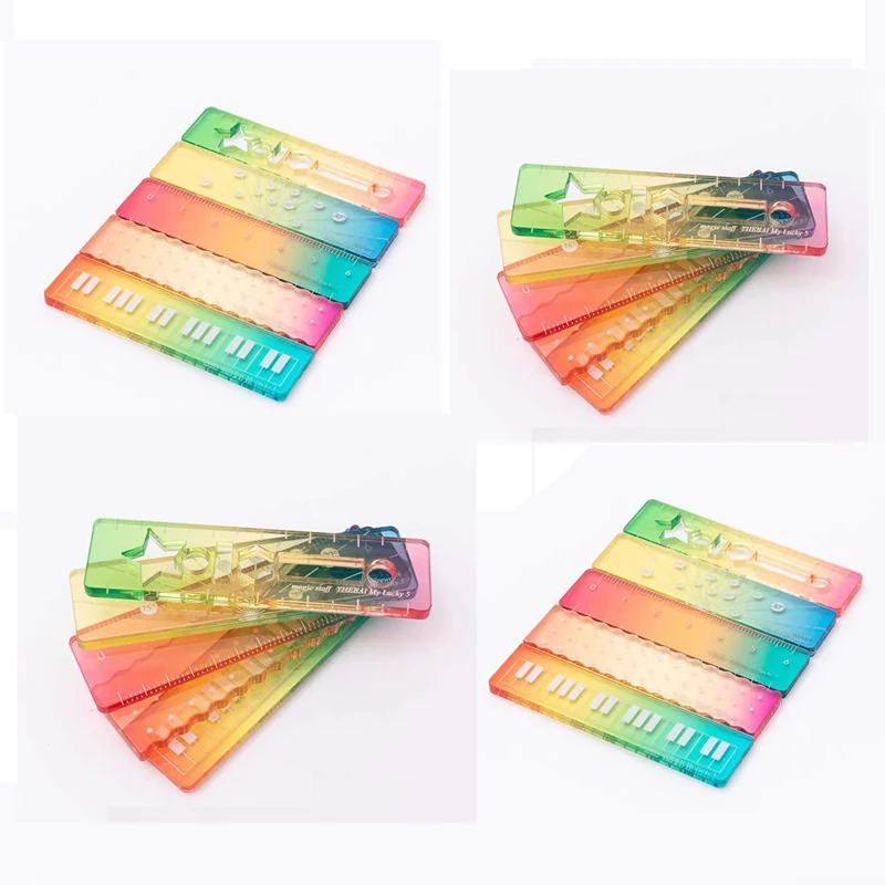 Compact Ruler Set Palm-Sized Acrylic Ruler Set Colorful Notebook Ruler Mini For Back To School Home Student Supplies