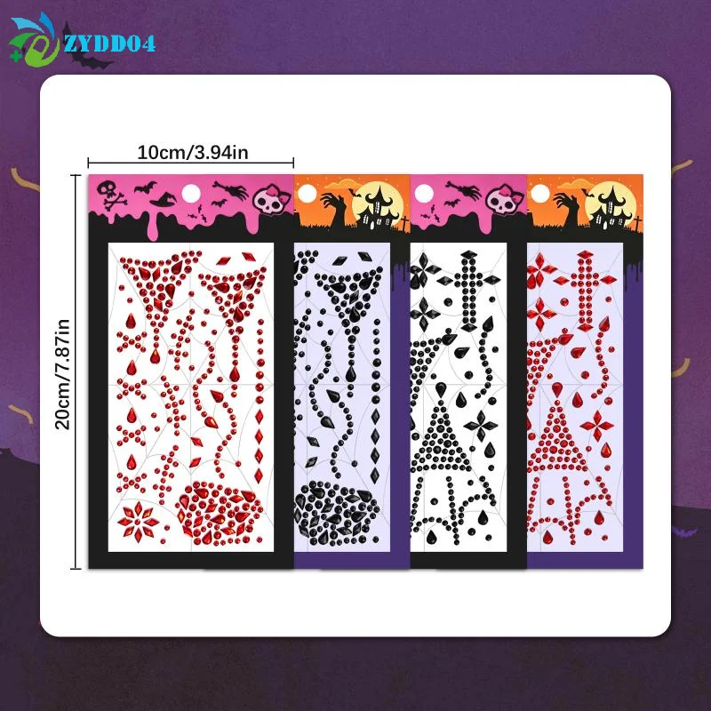 ●1Pcs Halloween Face Rhinestone Stickers Red Black Spider Web Cross Scar Self-adhesive Gem Decals Horror Cosplay Makeup Ornament view 6