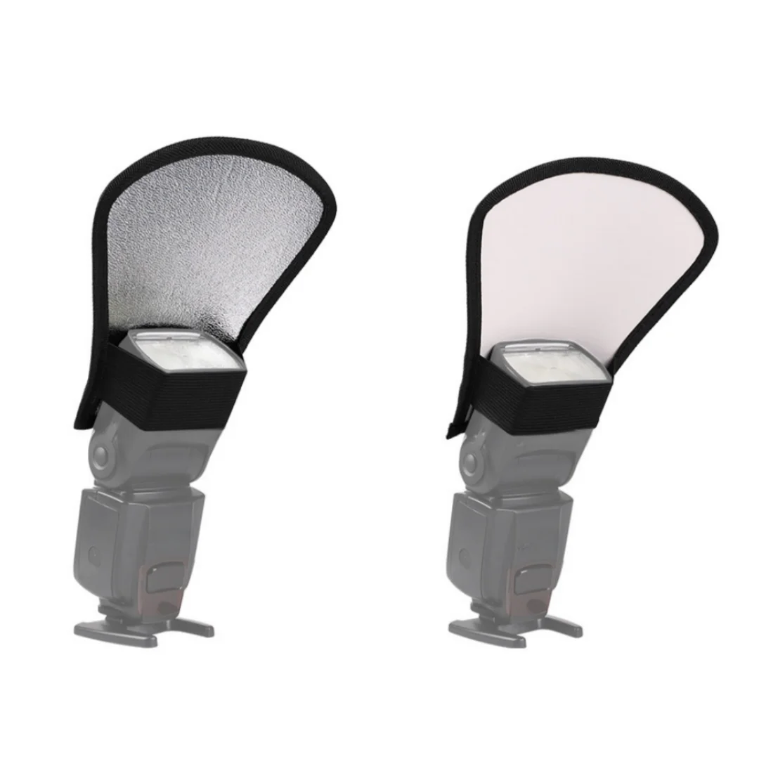 2in1 Flash Reflector White Baffle Universal Light Block Board External Diffuse Silver Reflective Panel for Camera Photography