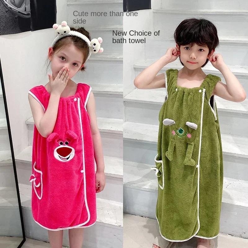 Sling bath skirt can wear bath towel absorbent lint bath towel home soft coral wool for boys and girls.