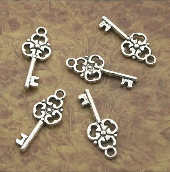 

20pcs 23*10mm dark silver tone key design charm X0019