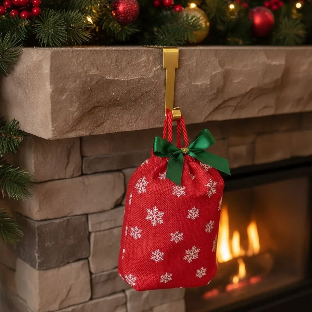4 Pcs Metal Christmas Stocking Hooks Silicone Non-slip Mat Good Load-bearing Mantelpiece Right-Angle Hook Sturdy Reusable