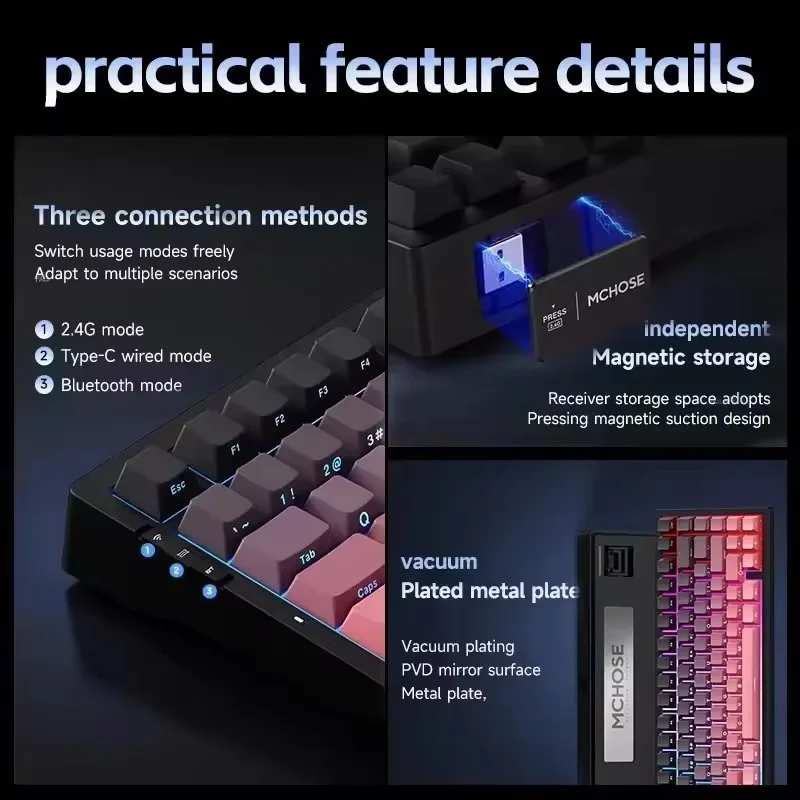 MCHOSE G75 pro Gaming Mechanical Keyboard Tri-Mode Wireless RGB Backlit Hot Swappable 75% Layout PC Gamer Accessories