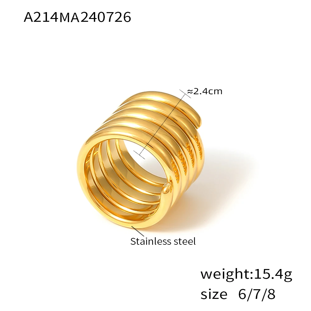 Spring Style Finger Index Rings for Women Texture Stainless Steel Ring Gold Plated Nonadjustable Luxury Jewelry Gift