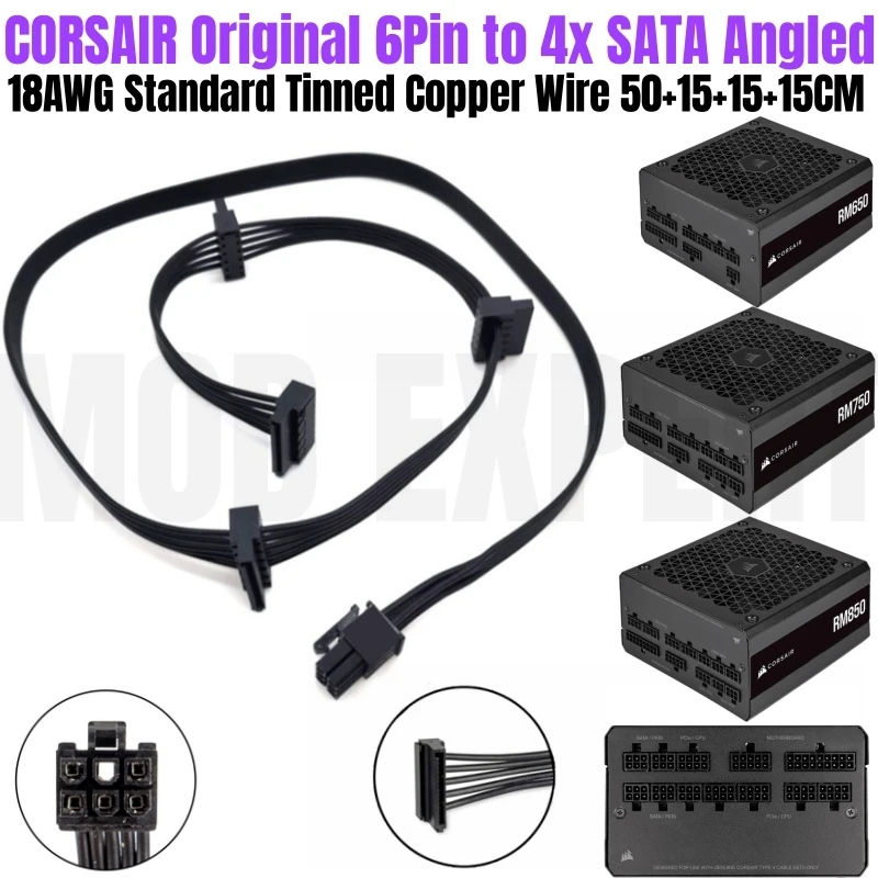 

Original CORSAIR 6Pin to 4 SATA Angled HDD SSD Power Cable 18AWG for RM450 RM550 RM650 RM750 RM850 RM1000 Platinum Modular Power