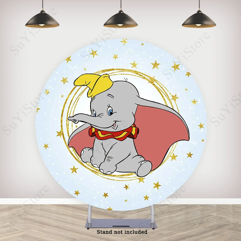 Blue Dumbo Round Photo Backdrop Kids Birthday Baby Shower Disney Cartoon Circle Photography Background Cylinder Covers