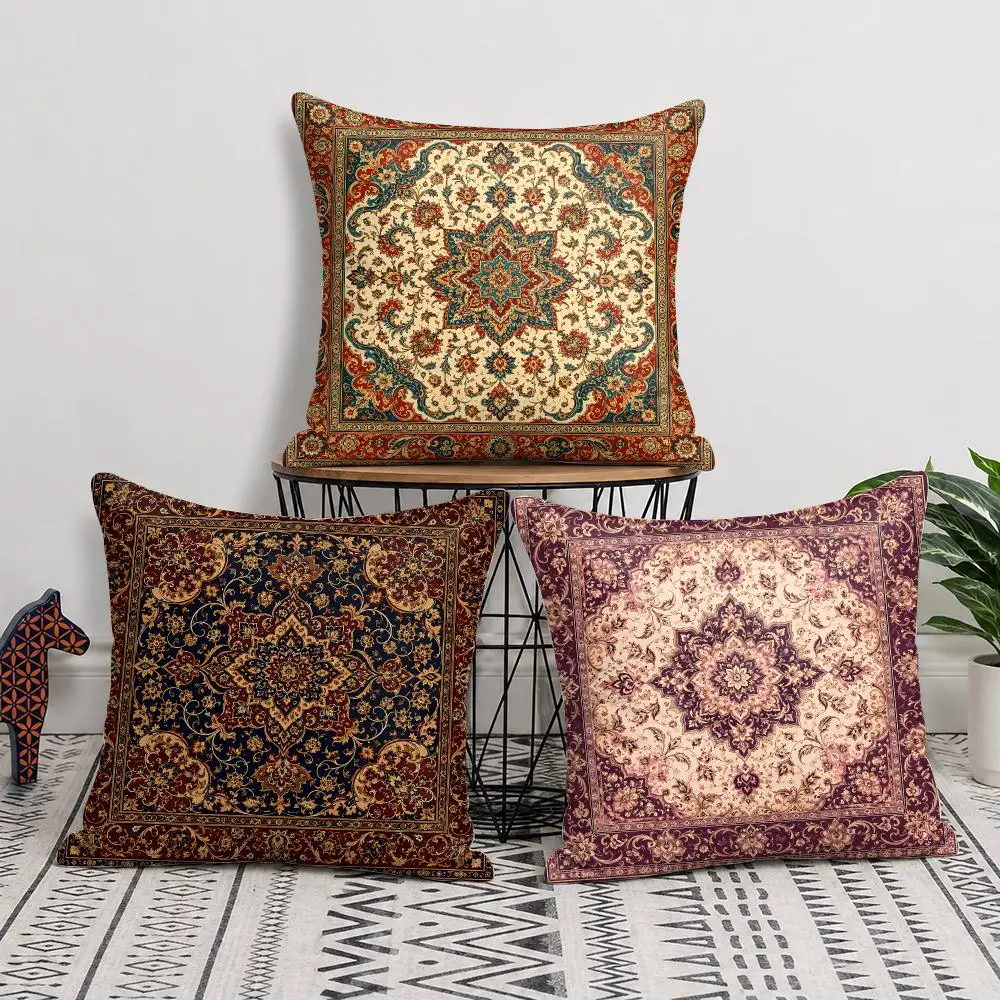 Vintage Bohemian Intricate Style Cushion Cover Soft Short Plush Pillow Cover Smooth Cozy Texture Cushion Case Home Decor