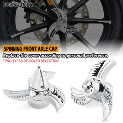 Skull Spun Blade Spinning Axle Caps For Harley Touring Road King Street Glide Dyna Sportster 883 1200 XL Softail VRSC Chrome