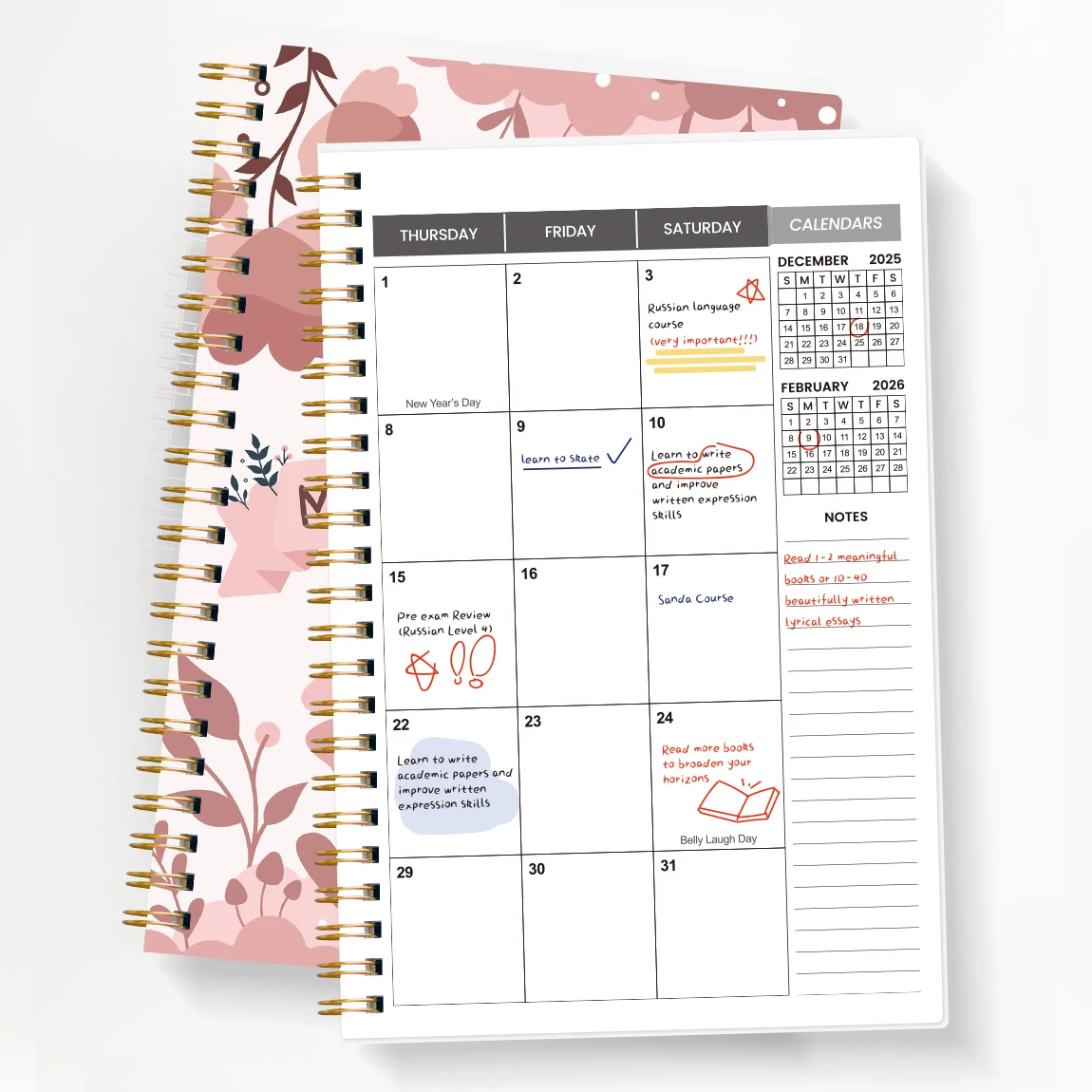 2026-2027 دفتر ملاحظات أسبوعي وشهري مقاس A5 - منظم من 2026 إلى ديسمبر 2027 مع التقويم والملاحظات واللوازم المدرسية والمكتبية