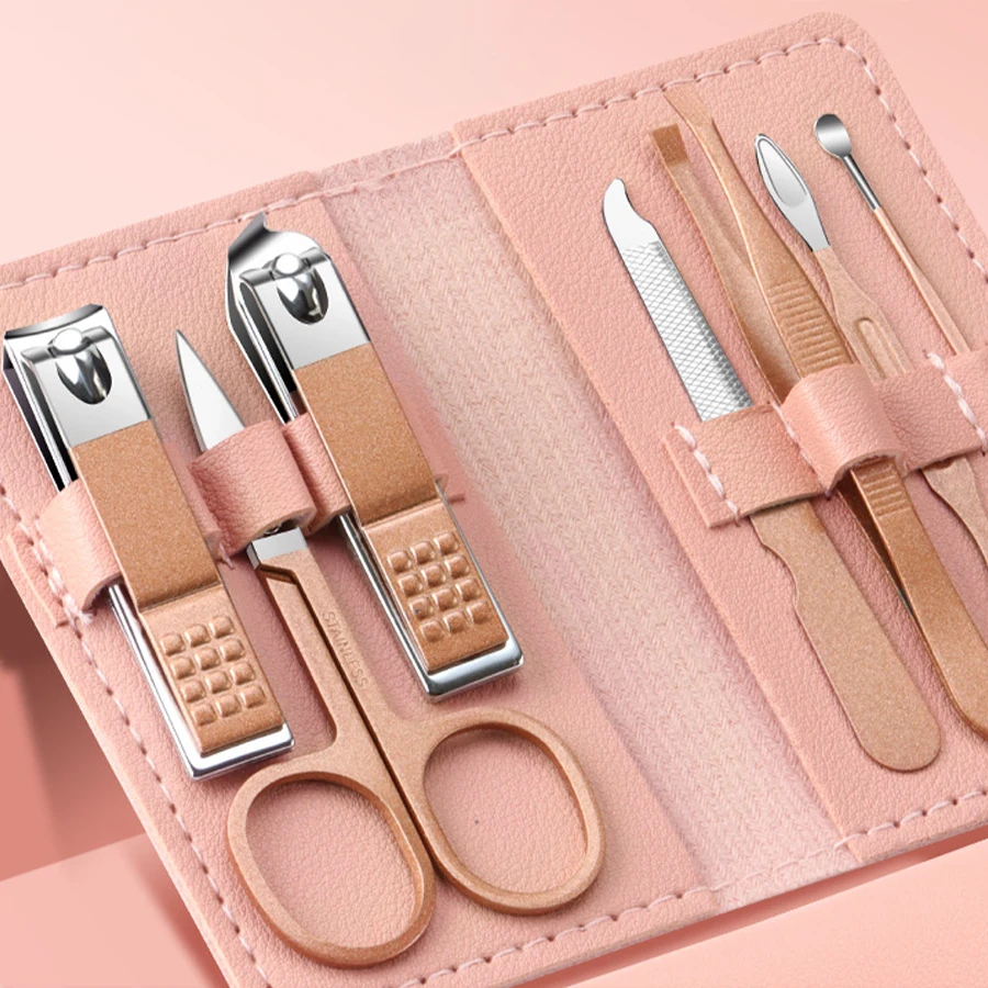 Set tagliaunghie portatile da 7 pezzi in acciaio inossidabile Kit completo di strumenti per manicure e bellezza per la casa Set tagliaunghie portatile