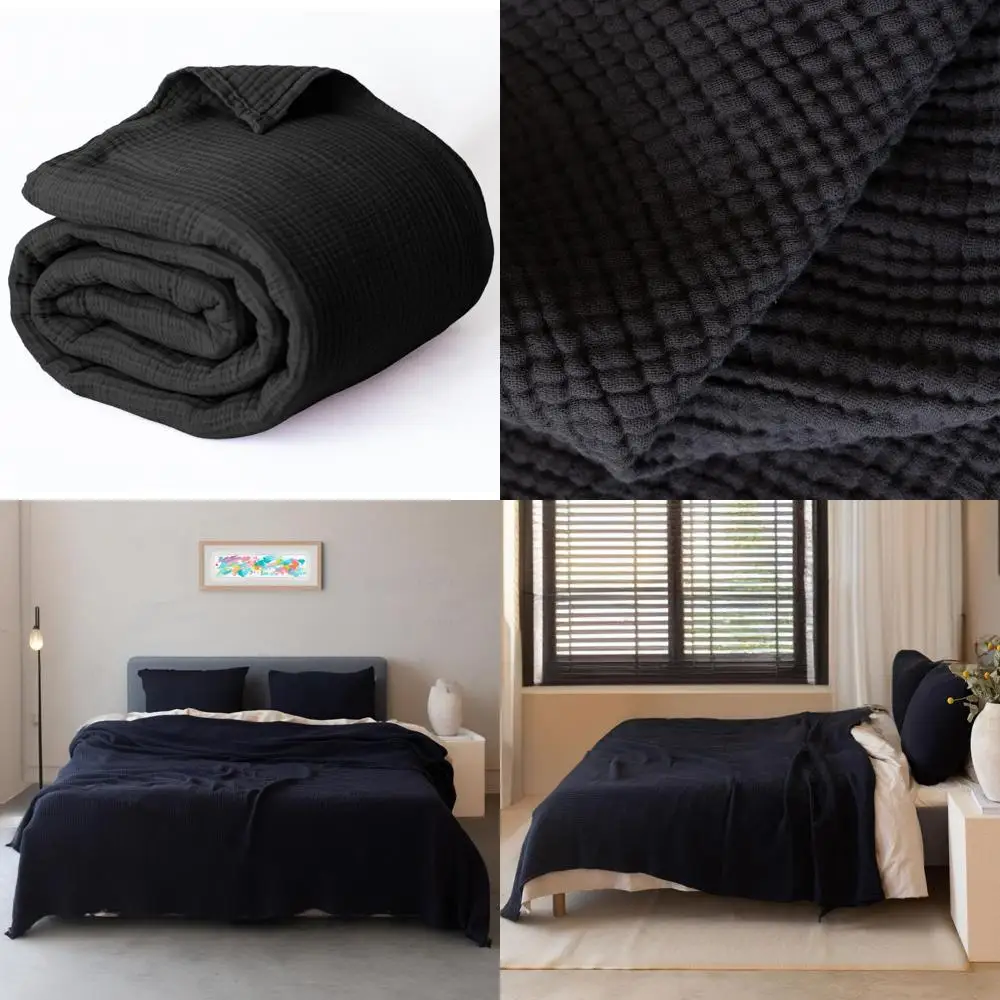 

Хлопковое муслиновое одеяло королевского размера — 95x110 дюймов, ультрамягкий чистый турецкий хлопок, черное одеяло для кровати